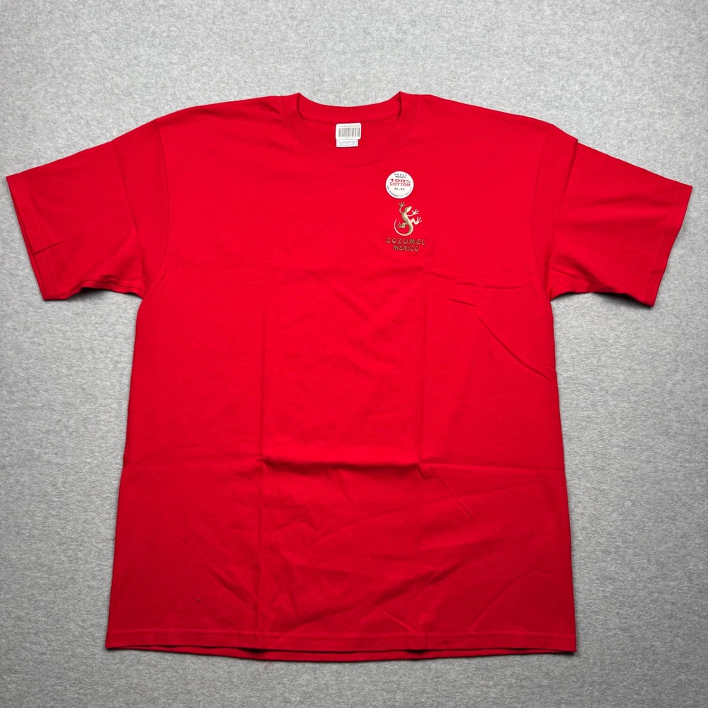 Yazbek Cozumel Mexico Gecko Embroidered Red Cotton T-Shirt Mens XL Heavyweight
